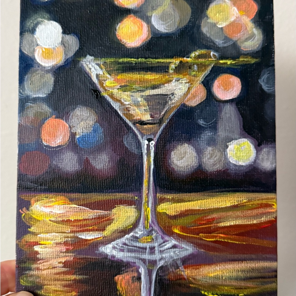 Yellow and Black Impressionistic Painting of a Martini Glass